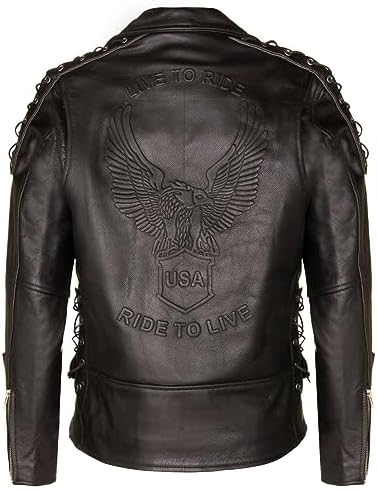RSH LeatherCraft Distressed Goatskin Leather Biker Vintage Style
